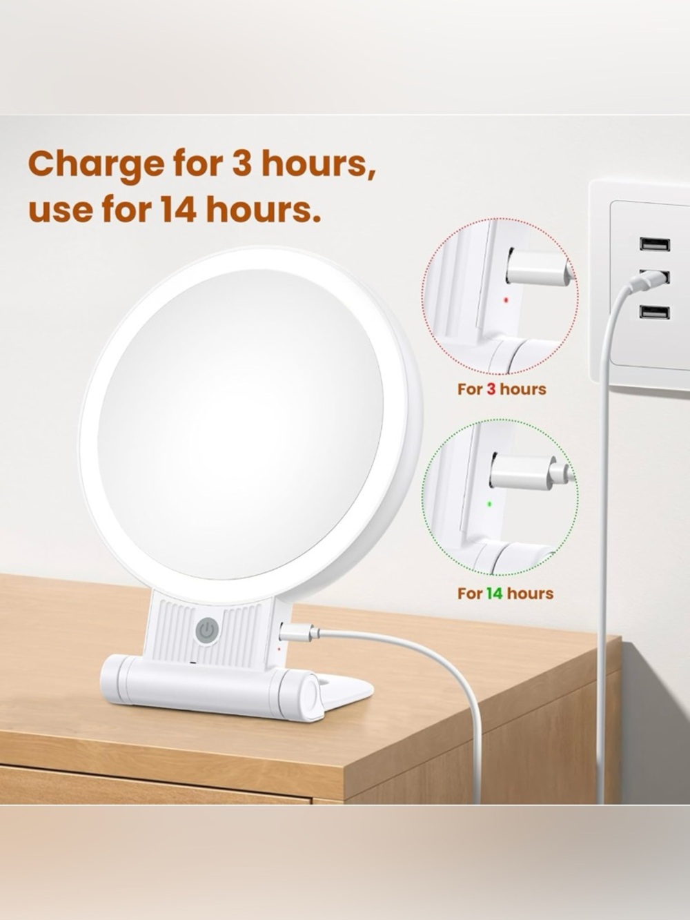 White Portable LED Mirror with Adjustable Stand